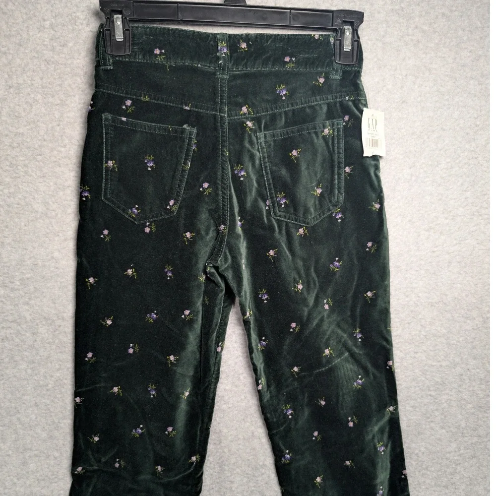 GAP‎ Velvet Pants Kids Size 7 Dark Green Ditsy Floral Straight Leg Fall Fashion